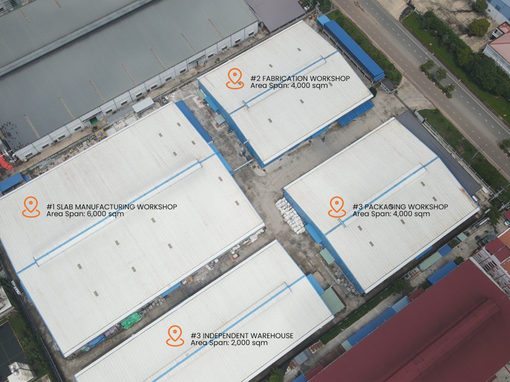 Nova Stone Quartz Vietnam Company Limited is a vertically integrated quartz manufacturer with both slab production and countertop fabrication capabilities.