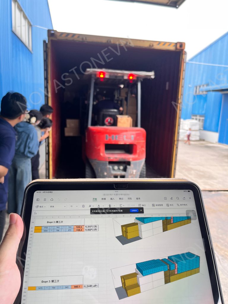 nova stone QC personnel verify loading quantities and shipment accuracy during every container loading operation