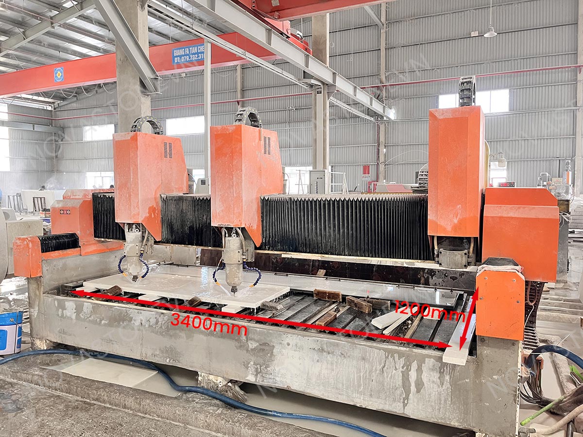 Our CNC Cutout Machines are designed to process countertops and island pieces up to 3.4m × 1.2m, allowing large-format fabrication while maintaining consistent vein orientation and flow.