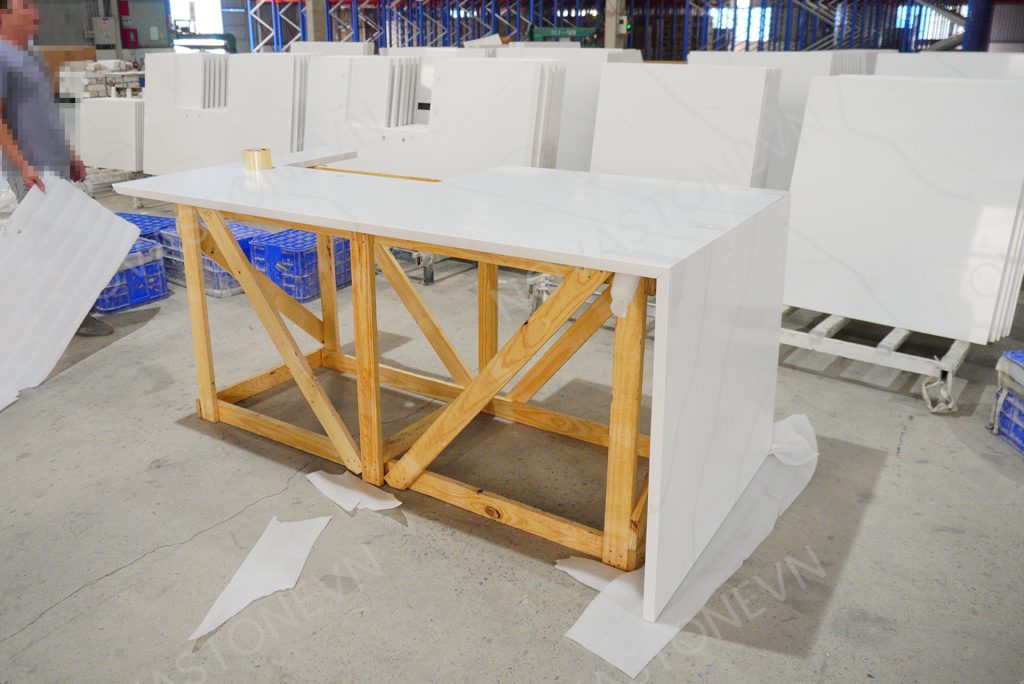 nova stone QC team conduct a full countertop layout dry run