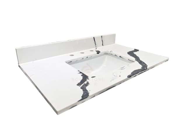 37" Calacata Panda White Bold Vein Quartz Bathroom Vanity Top