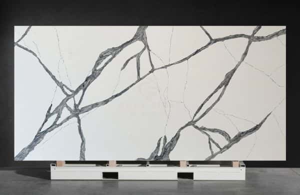 NV892 Calacatta White Quartz Stone Large Slab Visual Appeal Impact Black Texture