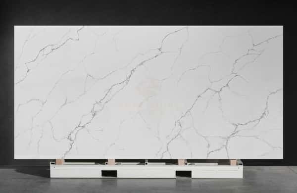 NV762 Carrara Empira White Durable Polished Persistent Quartz Worktop Slab for Kitchen