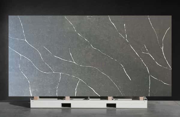 NV313 Composite Frosting Floral Concrete Grey Quartz Countertop with White Veins