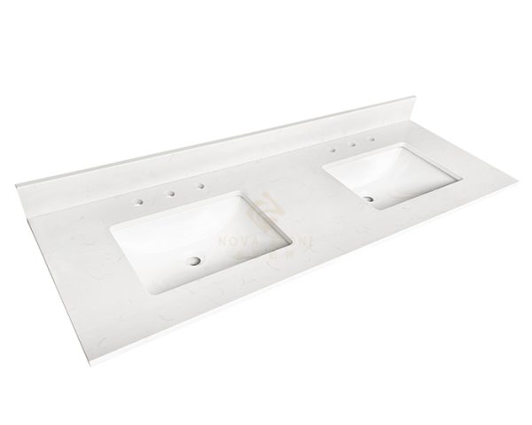 61" 73" Vietnam Factory Carrara White Quartz Stone Double Sinks Vanity Top