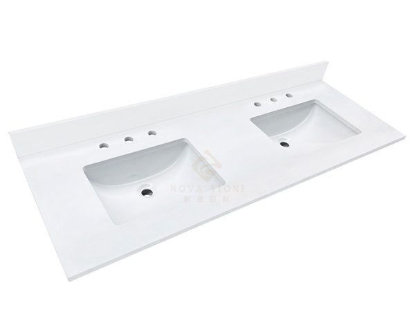 61" 73" Vietnam Factory Snow White Quartz Stone Double Sinks Vanity Top