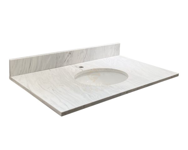 37“ Customized Single Oval Sink Bathroom Quartz Vanity Top