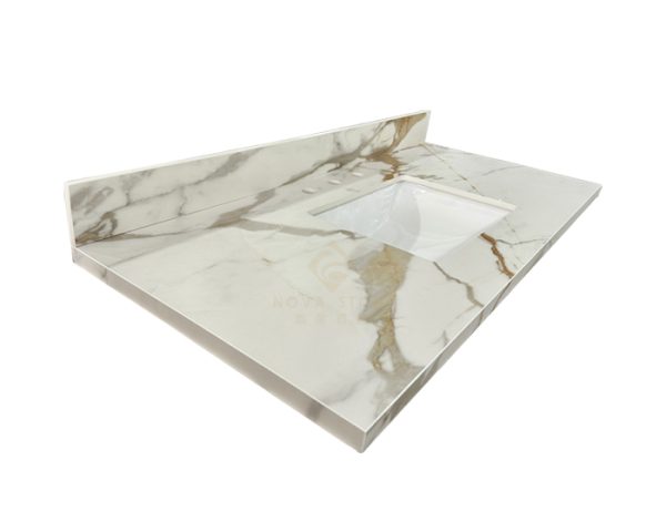 49" Begie Sintered Stone Gold Vein Bathroom Vanity Top with Single Sink