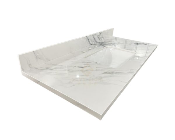 49" White Sintered Stone Porcelain Surface Bathroom Vanity Top with Single Sink