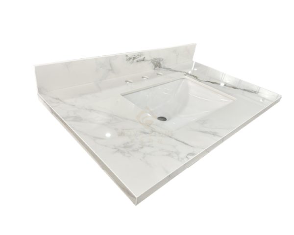 31" White Sintered Stone Porcelain Surface Bathroom Basin Top with Single Sink
