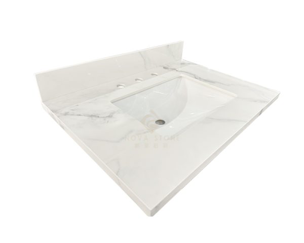 31" White Sintered Stone Marble Look Bathroom Vanitop Basin Top