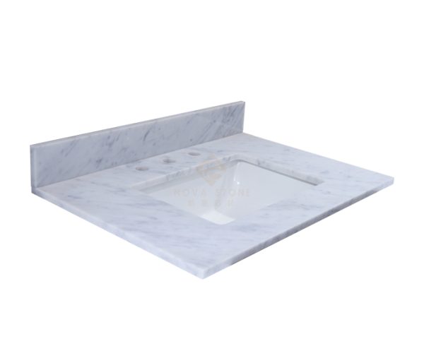 31 in Natural Stone Floral White Marble Bathroom Vanity Top With Single Basin