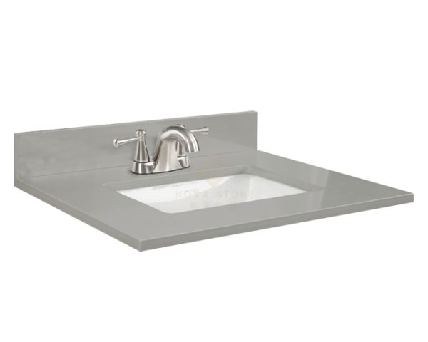 25in Pure Earth Gray Quartz Stone Bathroom Vanity Top with Single Sink