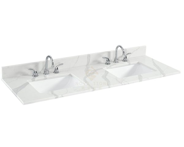 61" Calacatta White Bathroom Quartz Stone Cabinet 2 Sinks Vanity Top