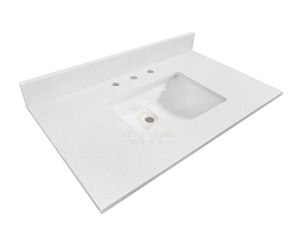 37" Meridian White Bathroom Quartz Vanity Top Made in Vietnam Factory