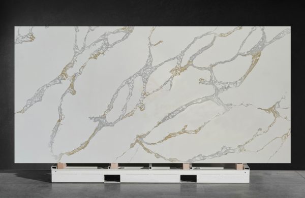 NV876 Artificial Calacatta Gold Veins White 15 18 20 30 mm Thick Quartz Stone Slab
