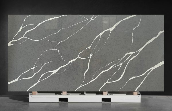 NV880 Luxe Polished High Glossy White Veins Grey Wainscoting Quartz Stone Slab
